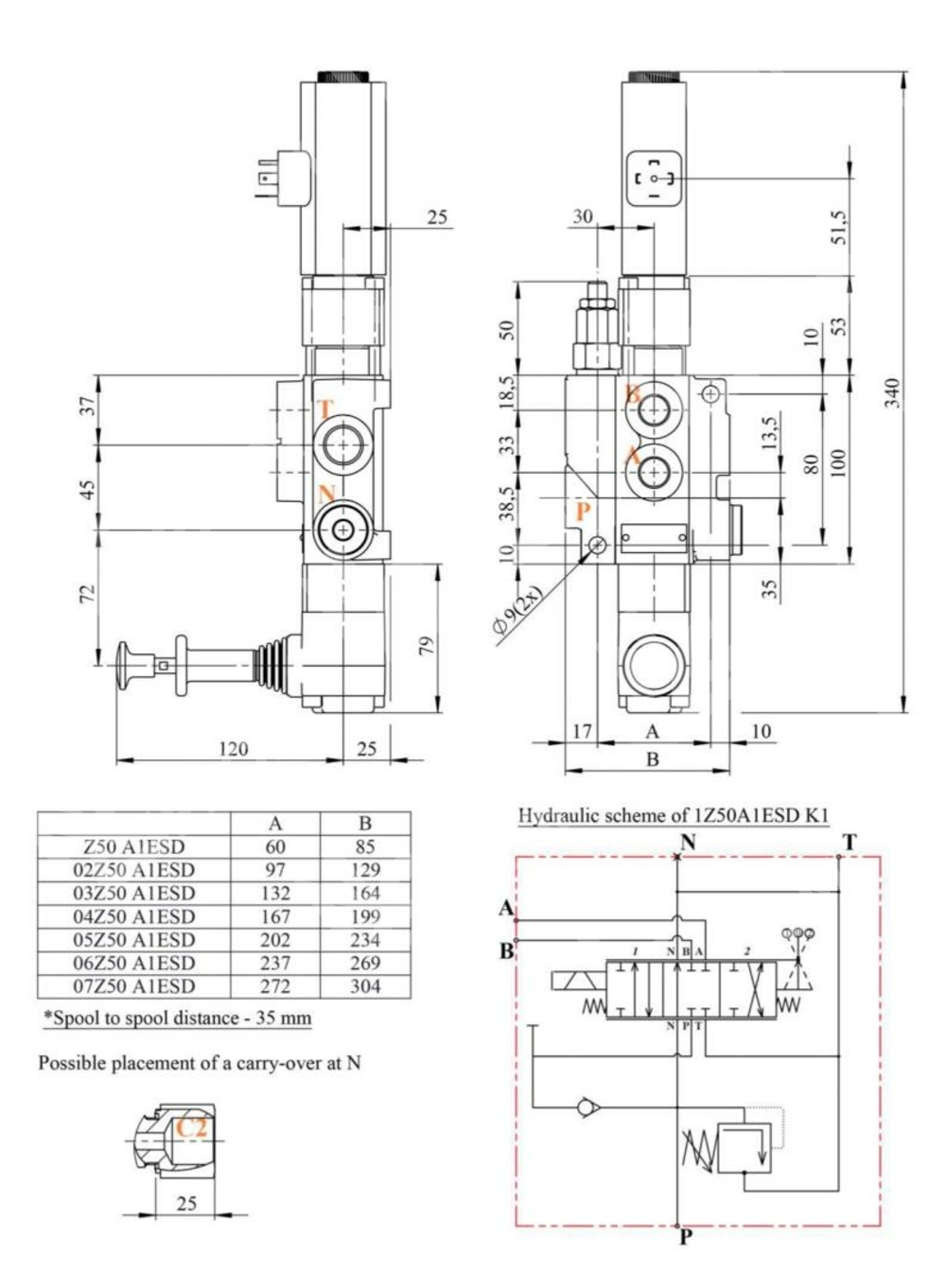 Гидрораспределитель 07Z50 A 1ESD K1 G1 12VDC