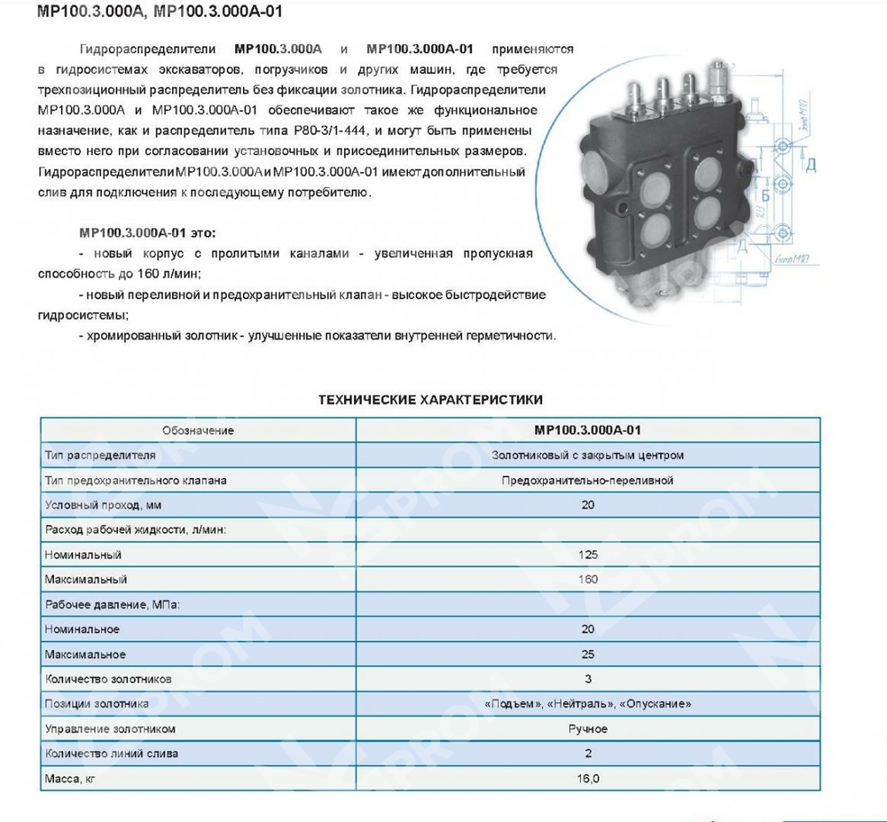 Гидрораспределитель ГР 100-01