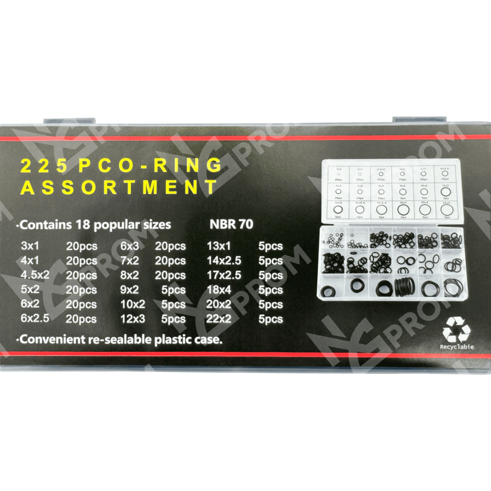 Набор уплотнительных колец O-Ring NBR70 225 шт черный